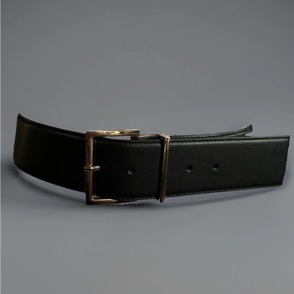 Steve Madden Wide Faux Leather & Stretch Black Belt, New, Women’s Size Small